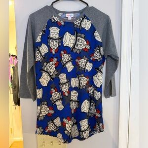 LuLaRoe “Uncle Sam” Blue and Gray 3/4 Sleeve Tee with Graphic Design
